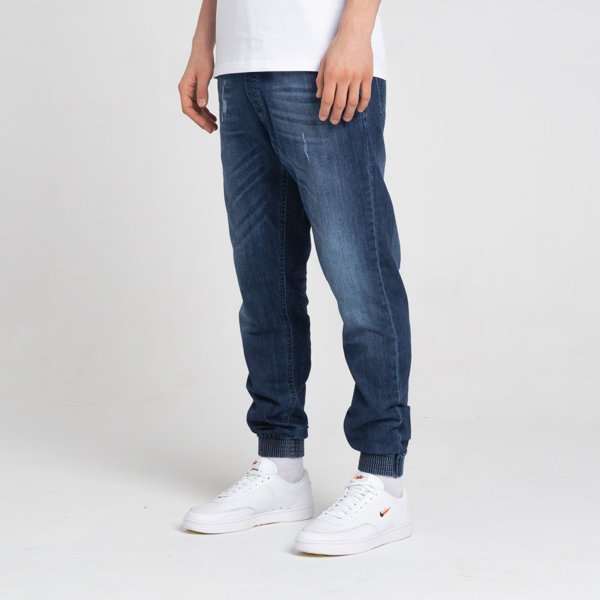 SmokeStory-Jogger Premium Jeans Wycierane Slim Guma z Przetarciami