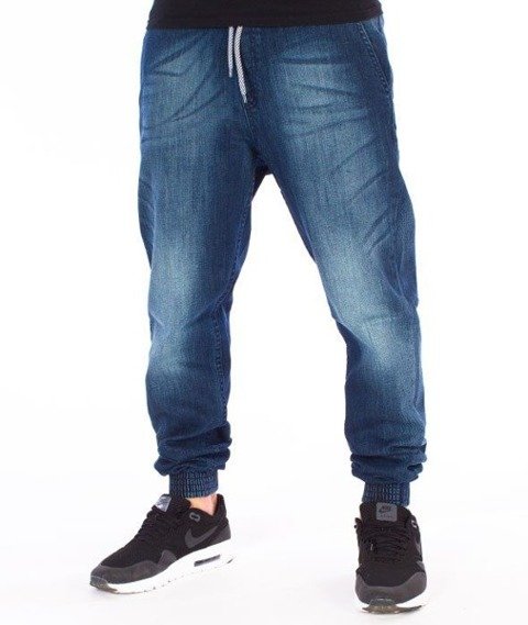 SmokeStory-Jogger Premium Slim Guma Spodnie Dark Blue Cieniowane